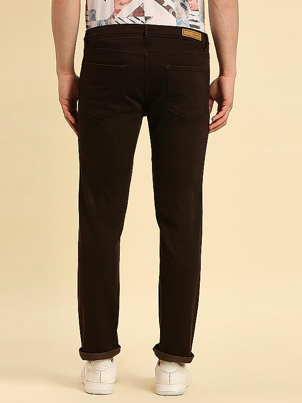 Men Slim Fit Coffee Solid Pants