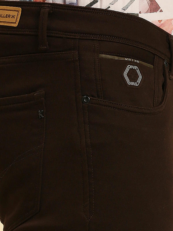 Men Slim Fit Coffee Solid Pants