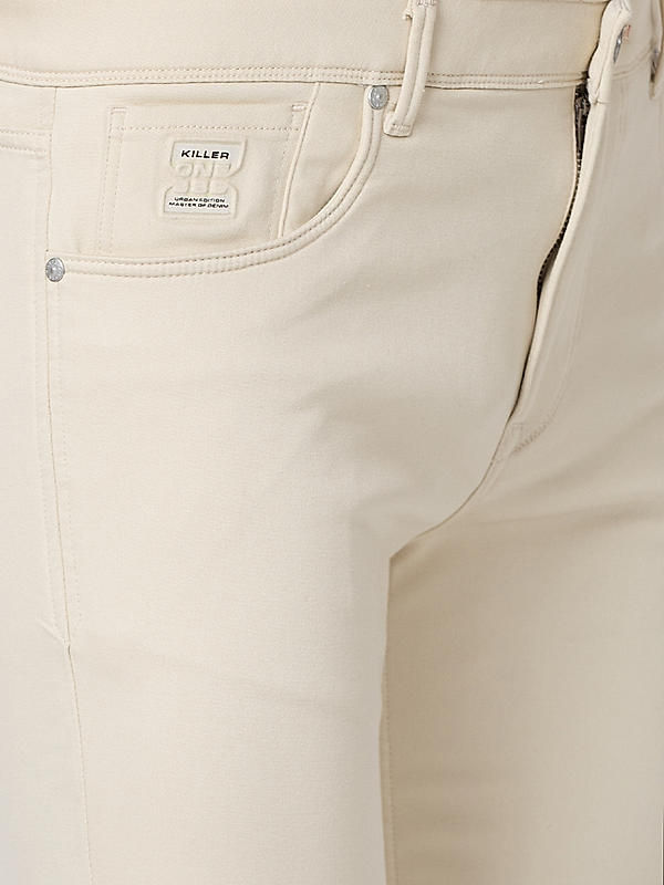 Men Slim Fit Cream Solid Pants