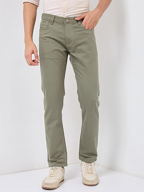 Men Slim Fit Green Solid Pants