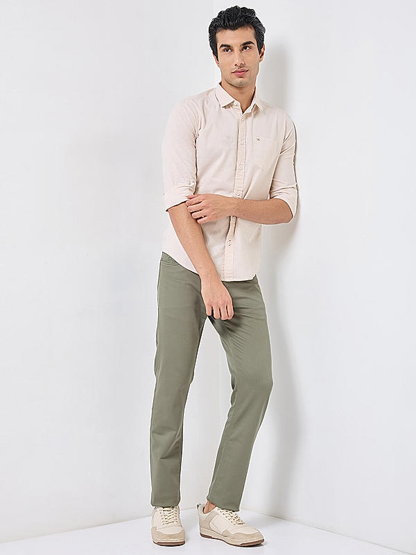 Men Slim Fit Green Solid Pants