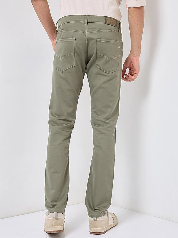 Men Slim Fit Green Solid Pants