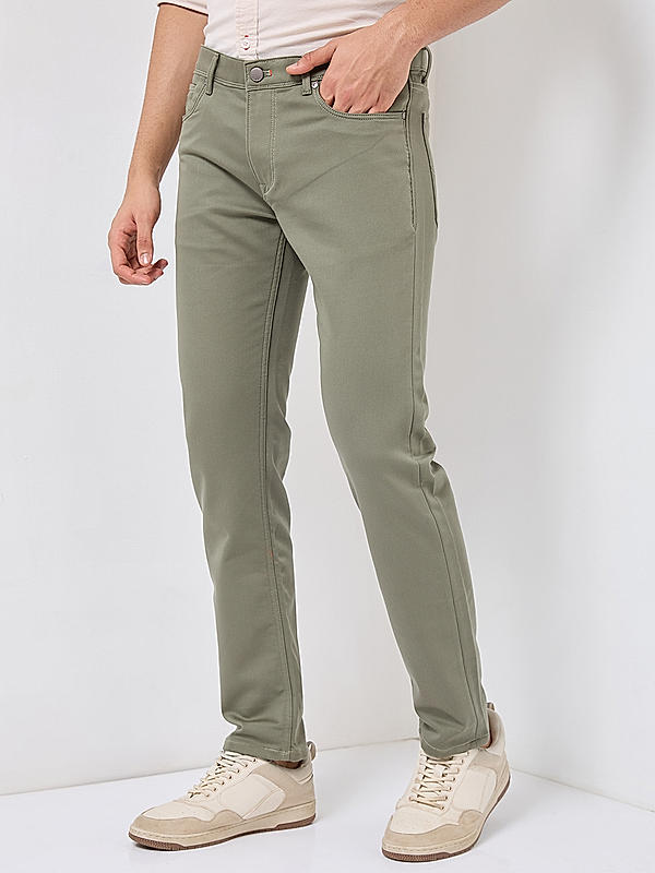 Men Slim Fit Green Solid Pants