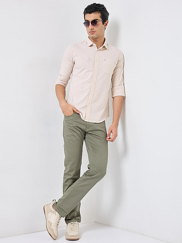 Men Slim Fit Green Solid Pants