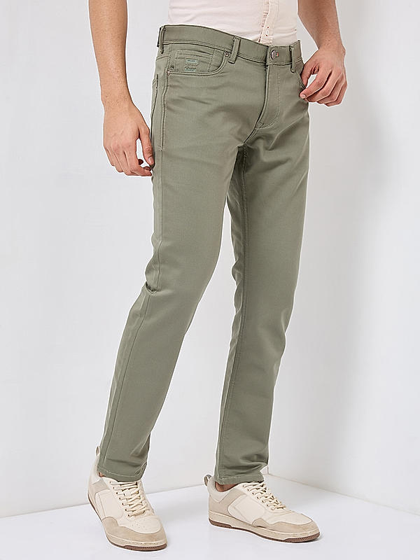 Men Slim Fit Green Solid Pants