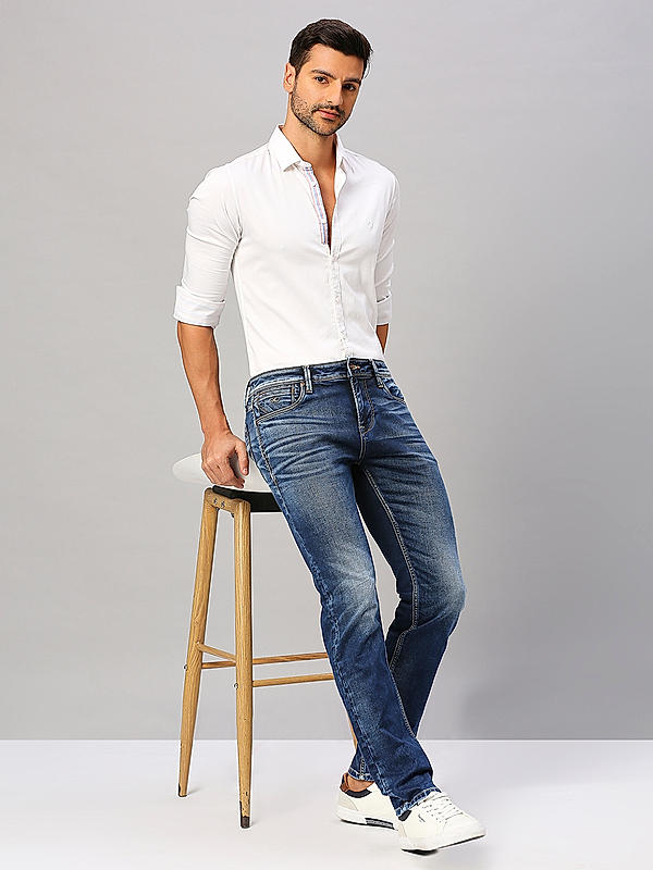 Men Skiny Fit Blue Solid Jeans