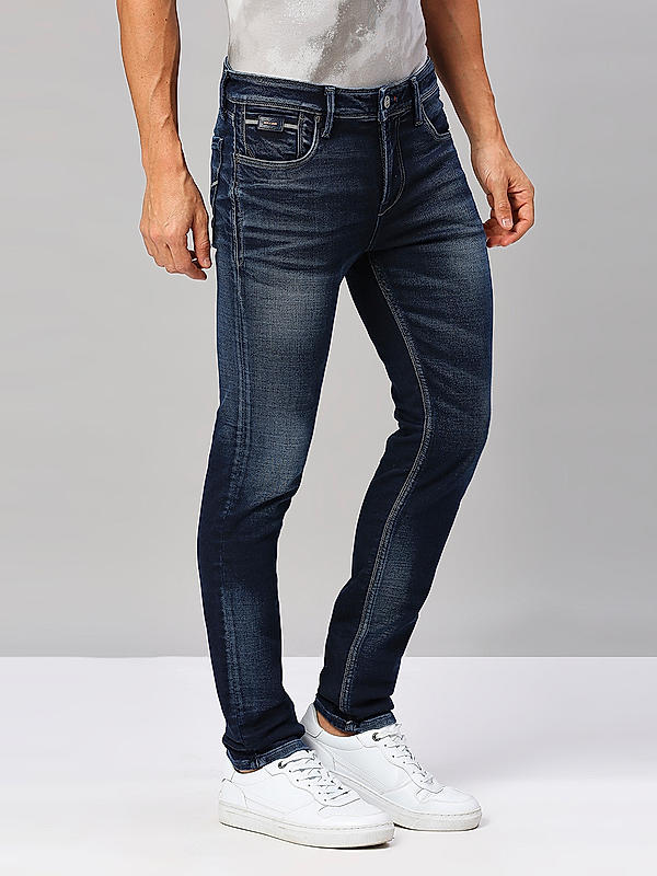 Men Skiny Fit Dark Blue Solid Jeans