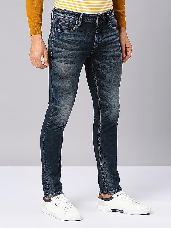 Men Slim Fit Dark Blue Solid Jeans