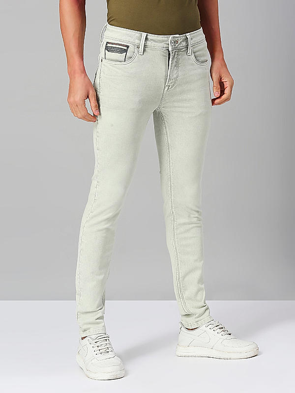 Men Slim Fit Light Grey Solid Jeans