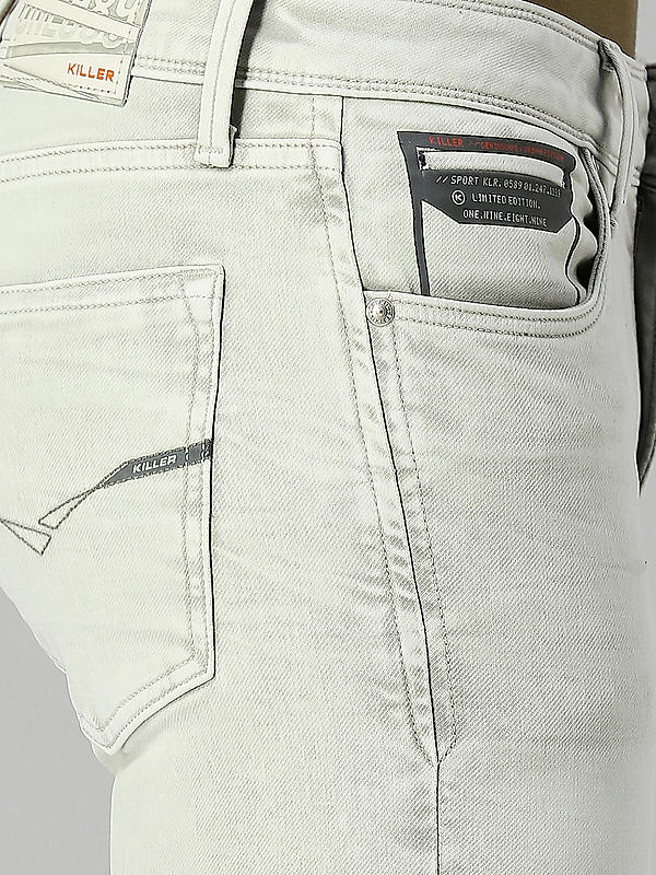 Men Slim Fit Light Grey Solid Jeans