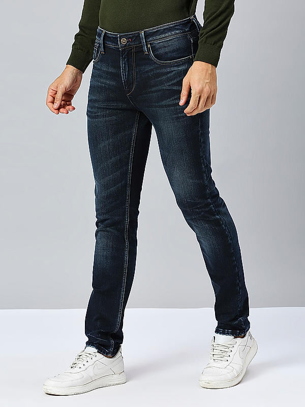 Men Slim Fit Dark Blue Solid Jeans