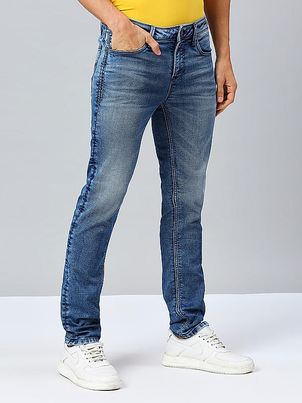 Men Slim Fit Blue Solid Jeans