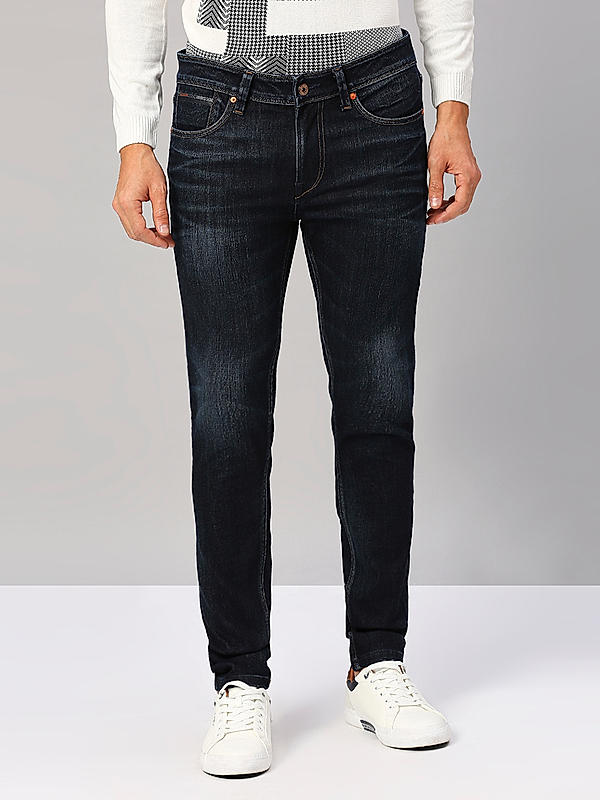 Men Slim Fit Dark Blue Solid Jeans