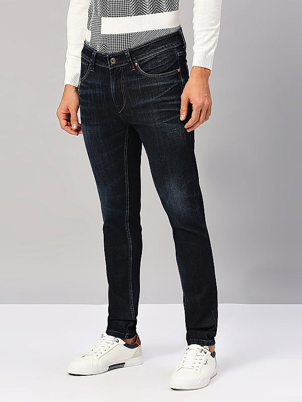 Men Slim Fit Dark Blue Solid Jeans