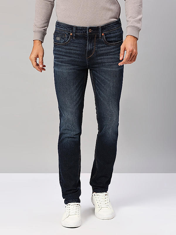 Men Slim Fit Dark Blue Solid Jeans