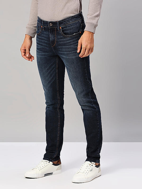 Men Slim Fit Dark Blue Solid Jeans