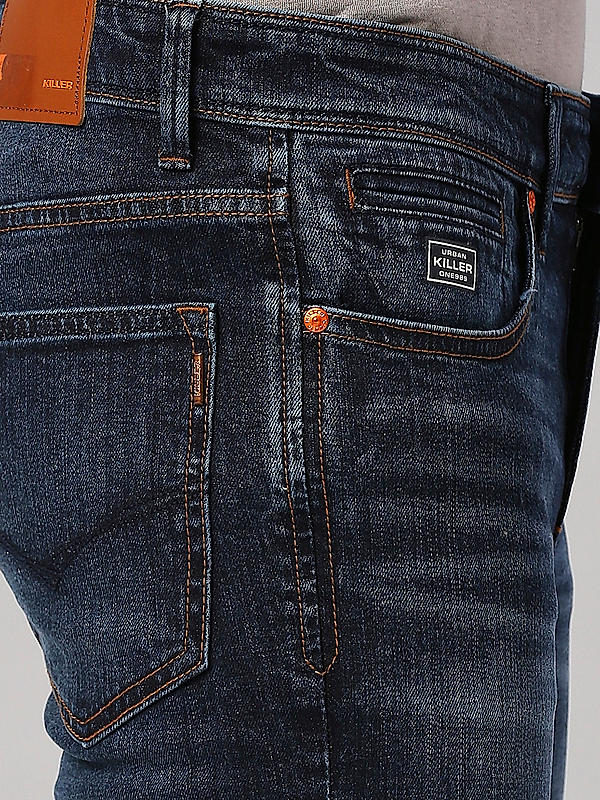 Men Slim Fit Dark Blue Solid Jeans