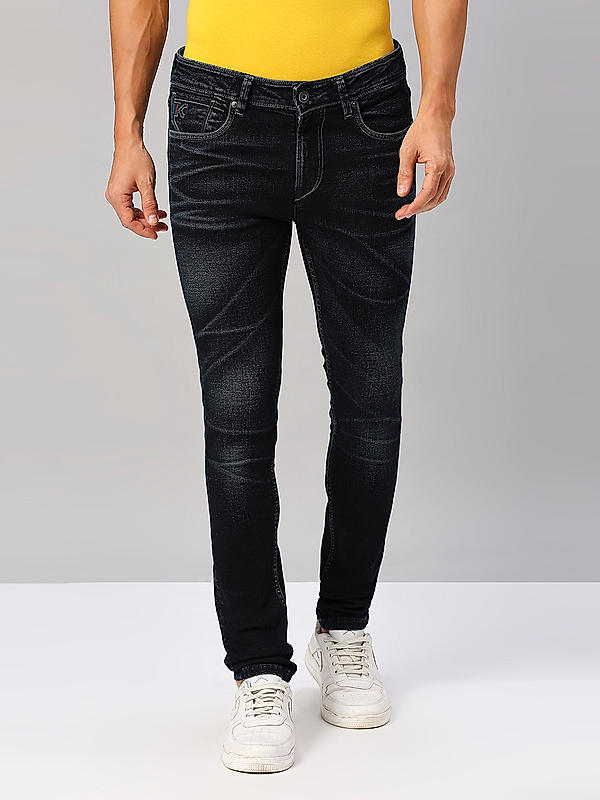 Men Slim Fit Dark Blue Solid Jeans