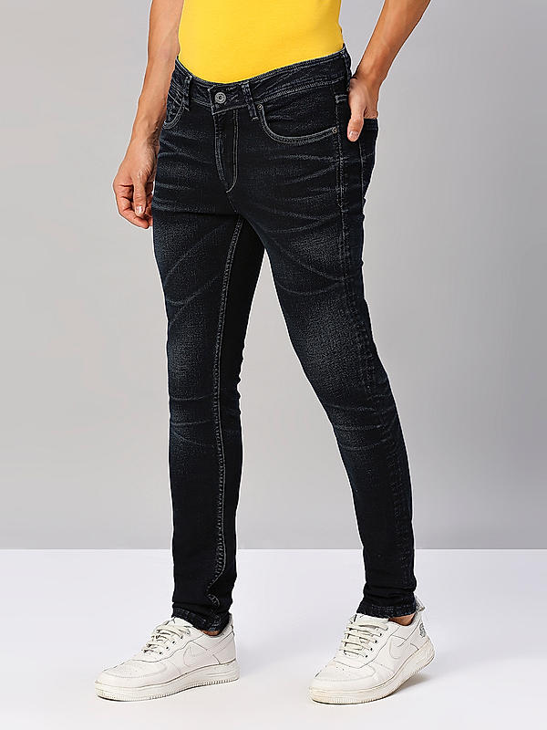 Men Slim Fit Dark Blue Solid Jeans