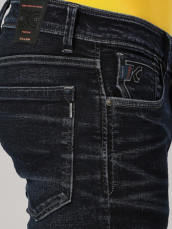 Men Slim Fit Dark Blue Solid Jeans