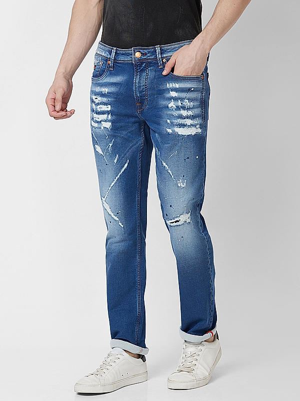 Men Slim Fit Blue Solid Jeans