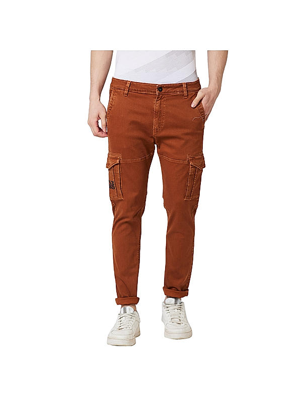 Men Slim Fit Rust Solid Jeans