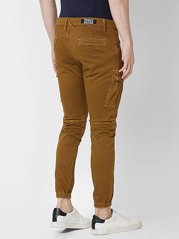 Men Slim Fit Khaki Solid Jeans