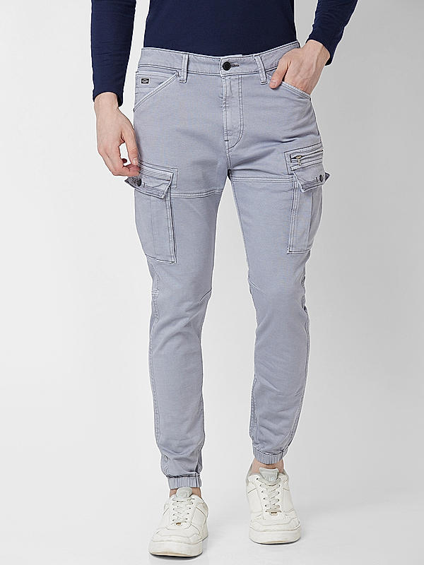 Men Slim Fit Grey Solid Jeans