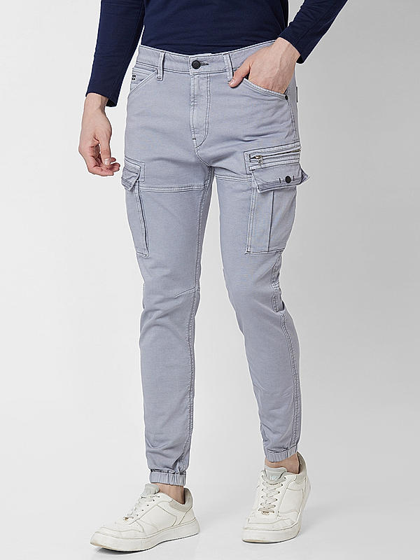 Men Slim Fit Grey Solid Jeans