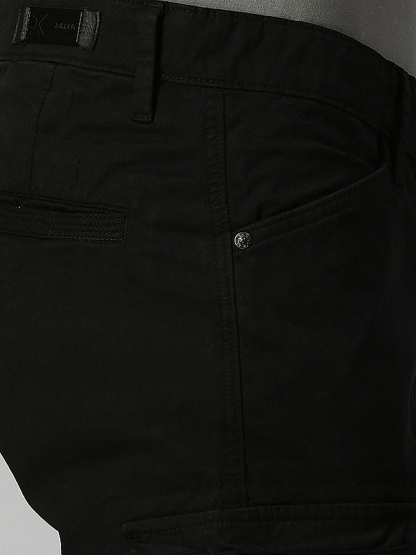 Men Slim Fit Black Solid Cargo