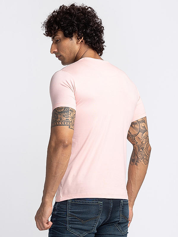 Men Slim Fit Peach Printed T-SHIRTS