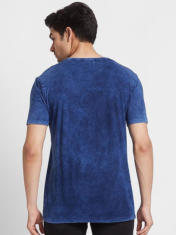 Men Slim Fit Blue Printed T-SHIRTS