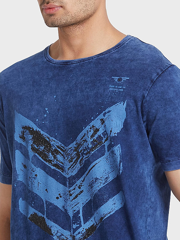 Men Slim Fit Blue Printed T-SHIRTS