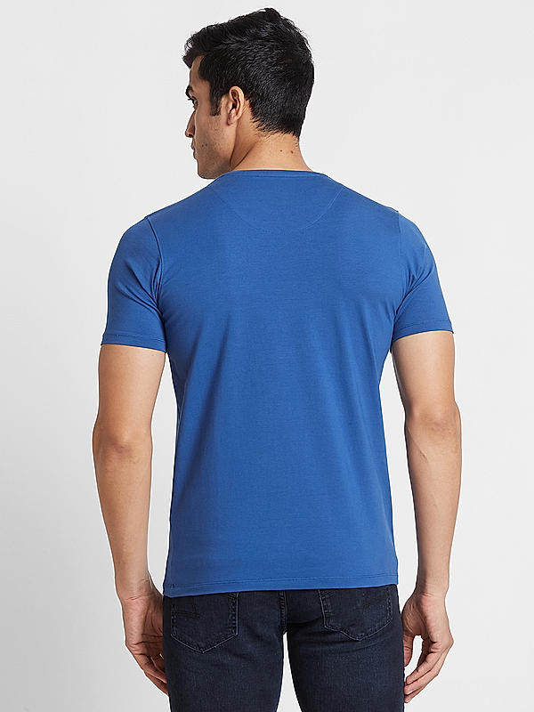 Men Slim Fit Blue Printed T-SHIRTS