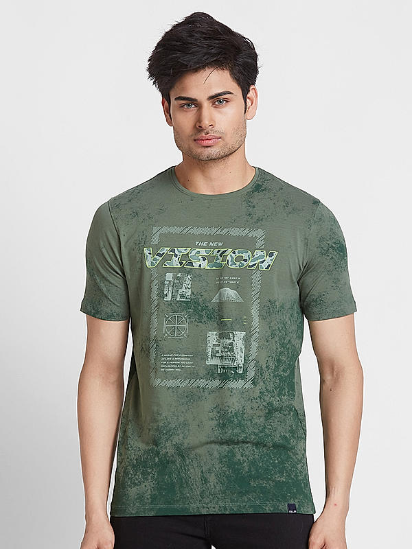 Men Slim Fit Green Printed T-SHIRTS