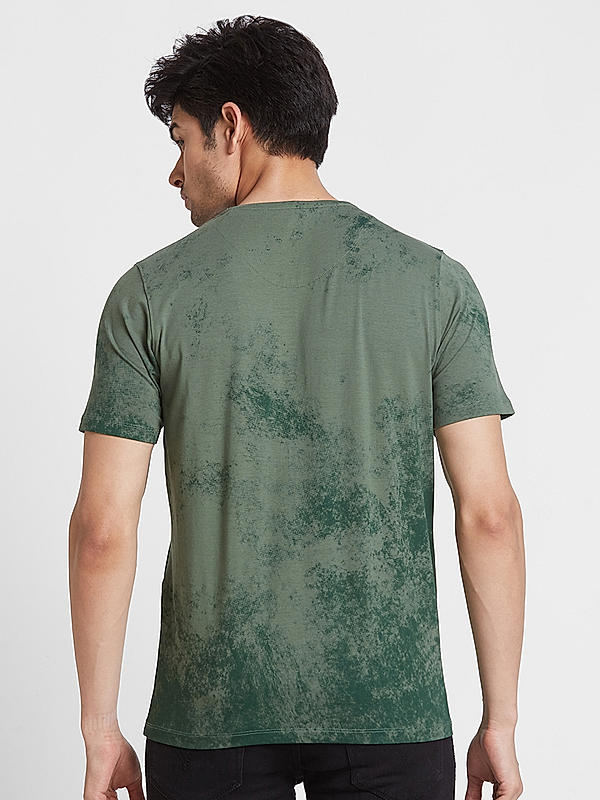 Men Slim Fit Green Printed T-SHIRTS