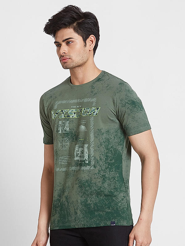 Men Slim Fit Green Printed T-SHIRTS