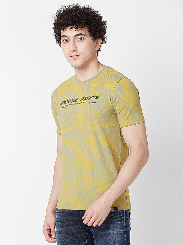 Men Slim Fit Grey Printed T-SHIRTS