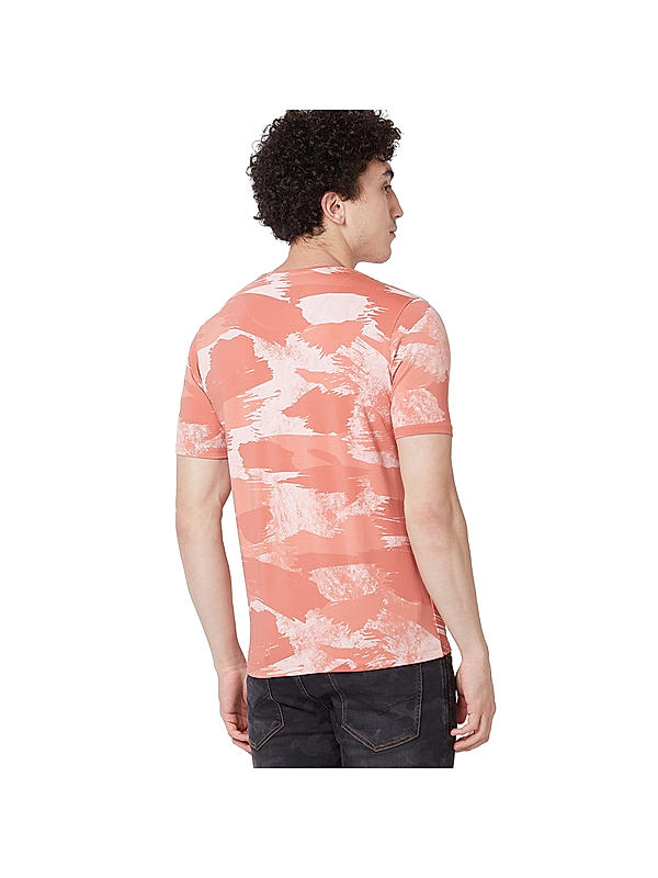 Men Slim Fit Peach Printed T-SHIRTS