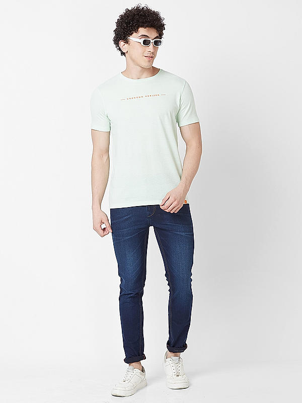 Men Slim Fit Light Green Printed T-SHIRTS