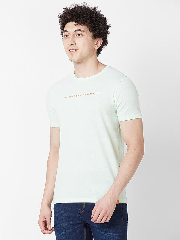 Men Slim Fit Light Green Printed T-SHIRTS