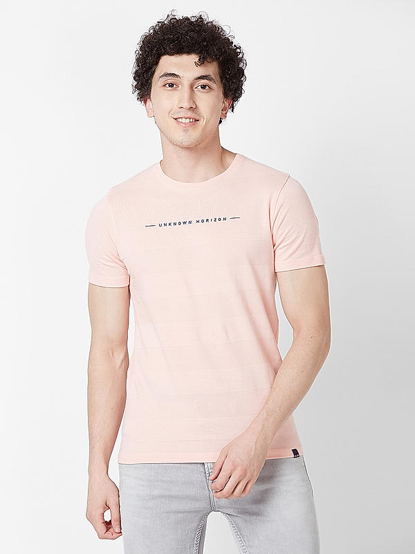 Men Slim Fit Pink Printed T-SHIRTS