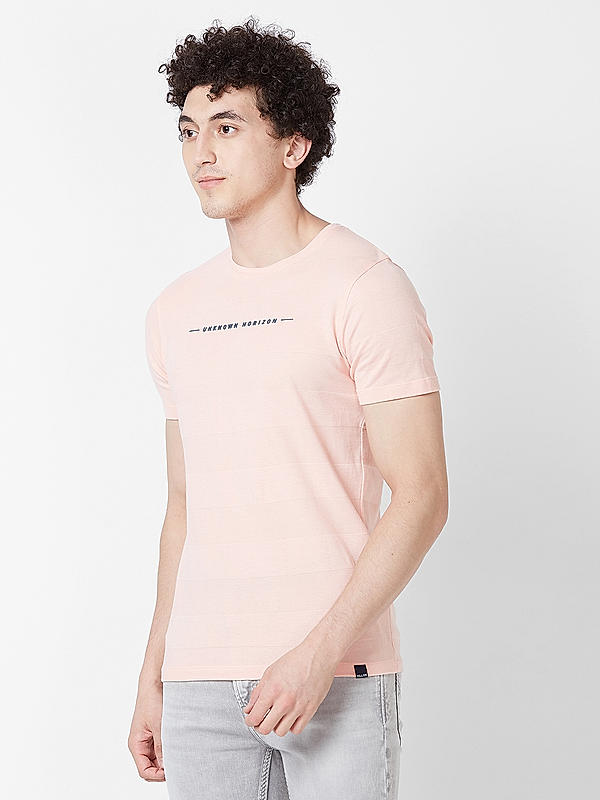 Men Slim Fit Pink Printed T-SHIRTS