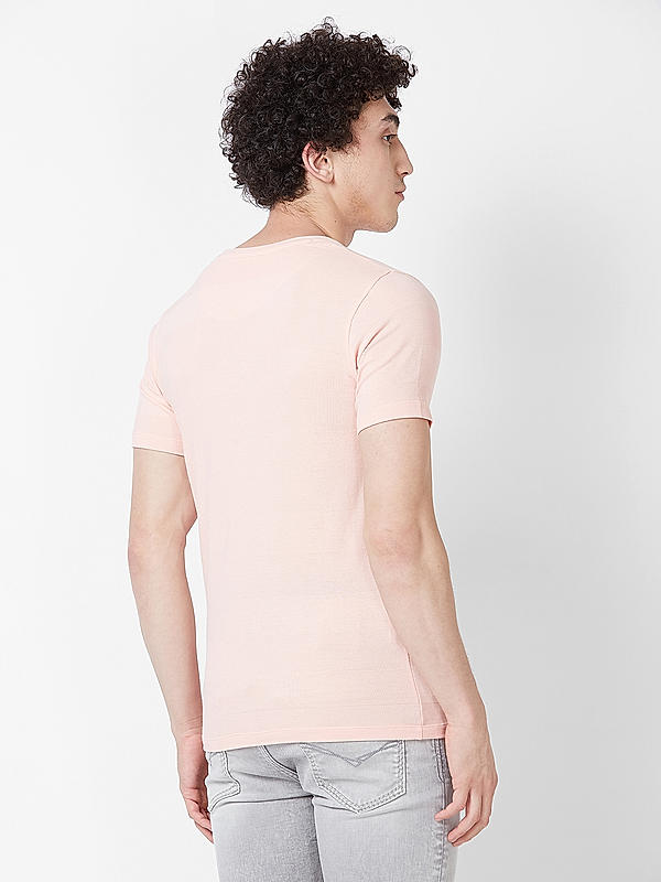 Men Slim Fit Pink Printed T-SHIRTS