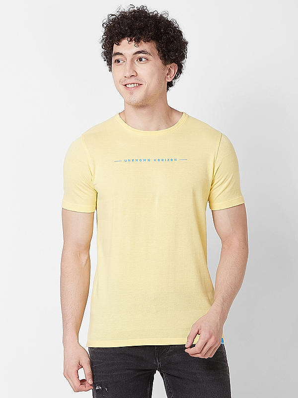 Men Slim Fit Yellow Printed T-SHIRTS