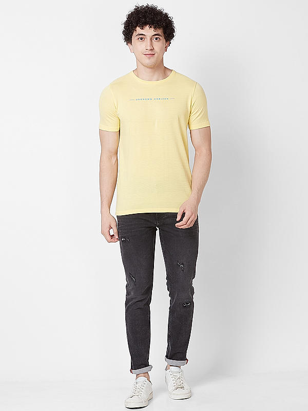 Men Slim Fit Yellow Printed T-SHIRTS