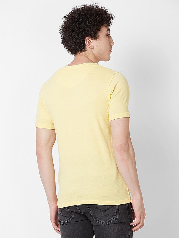 Men Slim Fit Yellow Printed T-SHIRTS