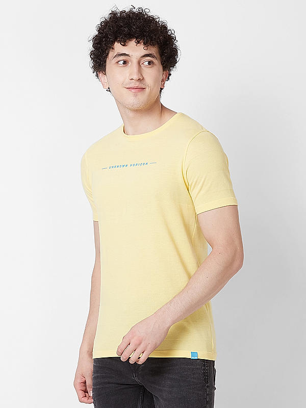 Men Slim Fit Yellow Printed T-SHIRTS