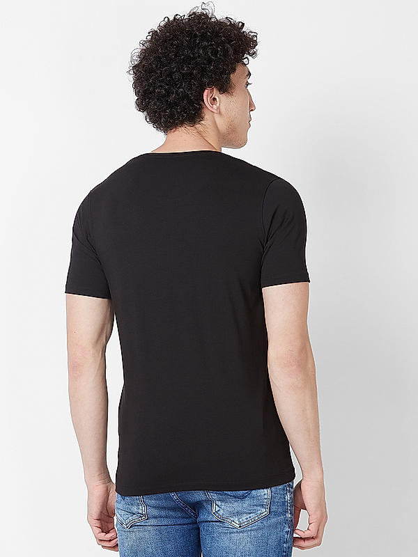 Men Slim Fit Black Printed T-SHIRTS