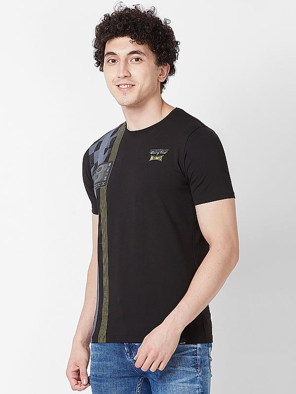 Men Slim Fit Black Printed T-SHIRTS